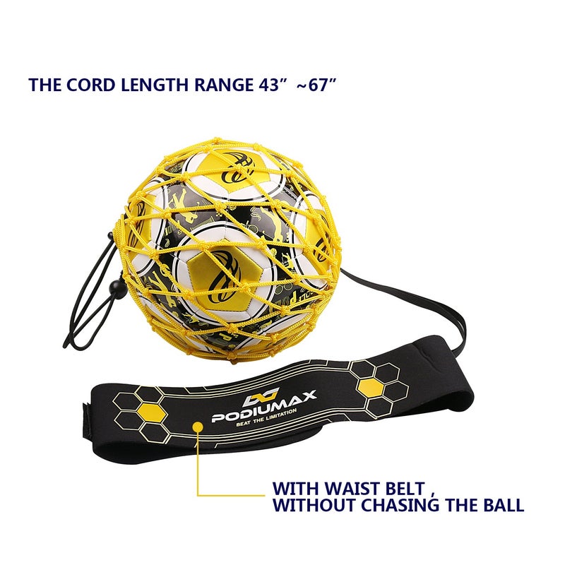 PodiuMax Hands-Free Soccer Kick/Throw Trainer, New Ball Locked Net Design, Adjustable Waist Belt & Cord Suit for All Levels (Fits Ball Size 3, 4, 5) - Image 3